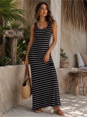 Miou Muse | Bodycon Boho Knit Color Block Dress Black White Women's - Size M